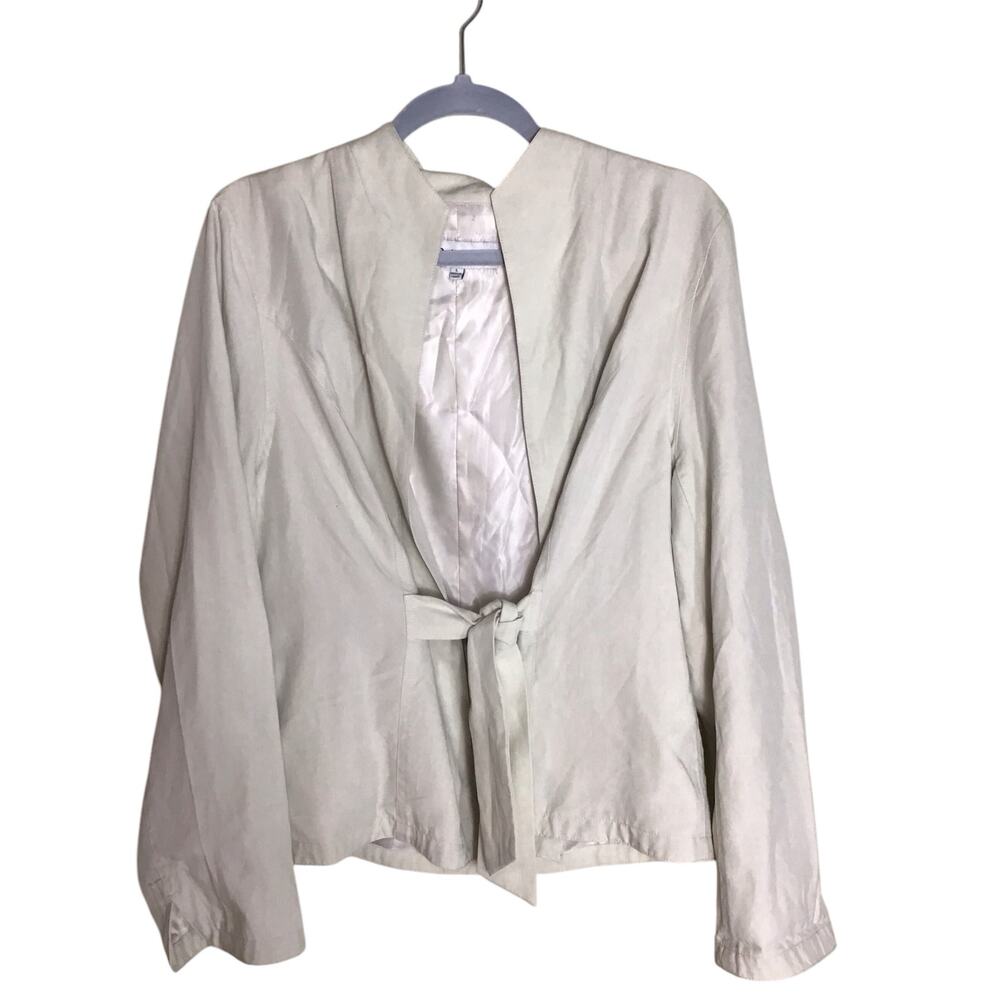 J Peterman Women Classic Tie front Blazer Sz.Lrg  Cream EUC Classic Career Wear